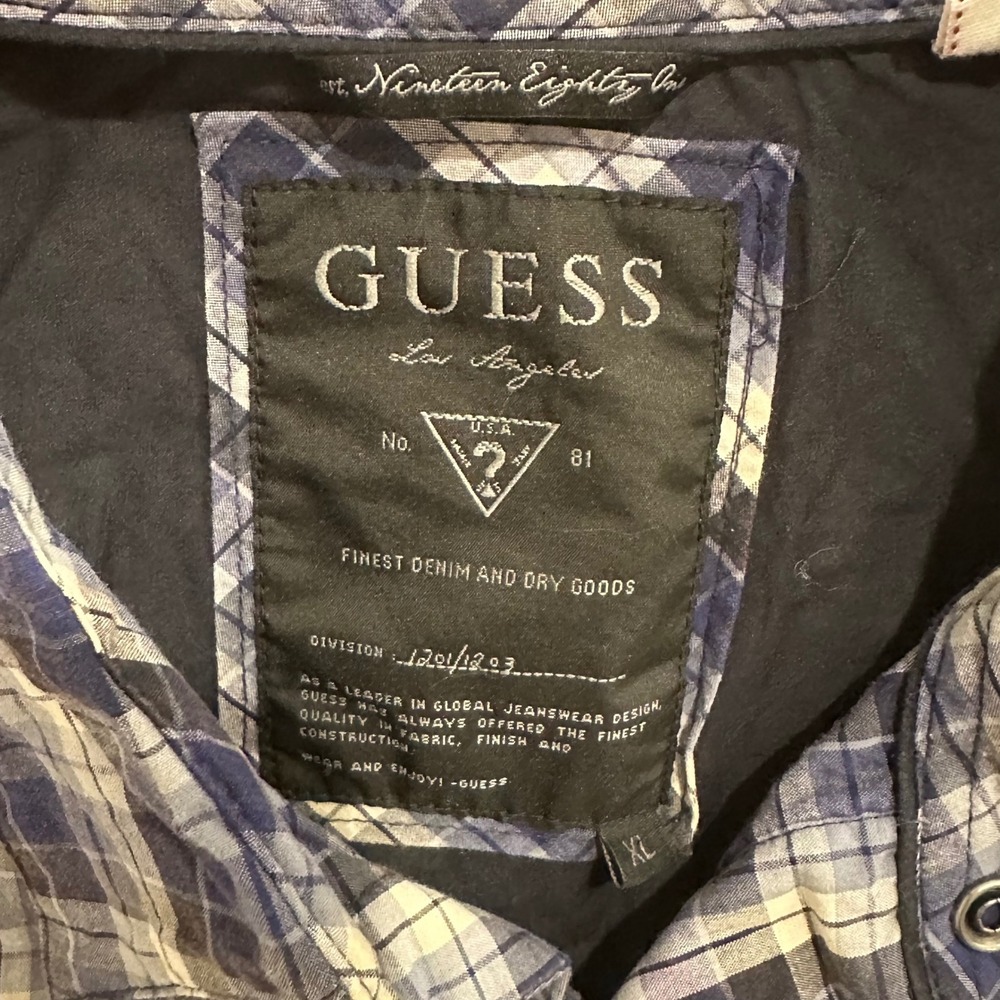 GUESS Plaid Long Sleeve‎ Button Down Shirt Blue White Black Western Style XL Y2K - Picture 12 of 12